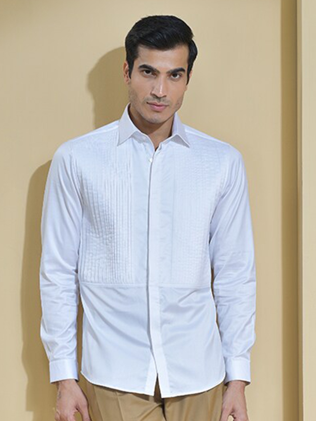 

ABKASA Men Sharp Slim Fit Cotton Casual Shirt, White