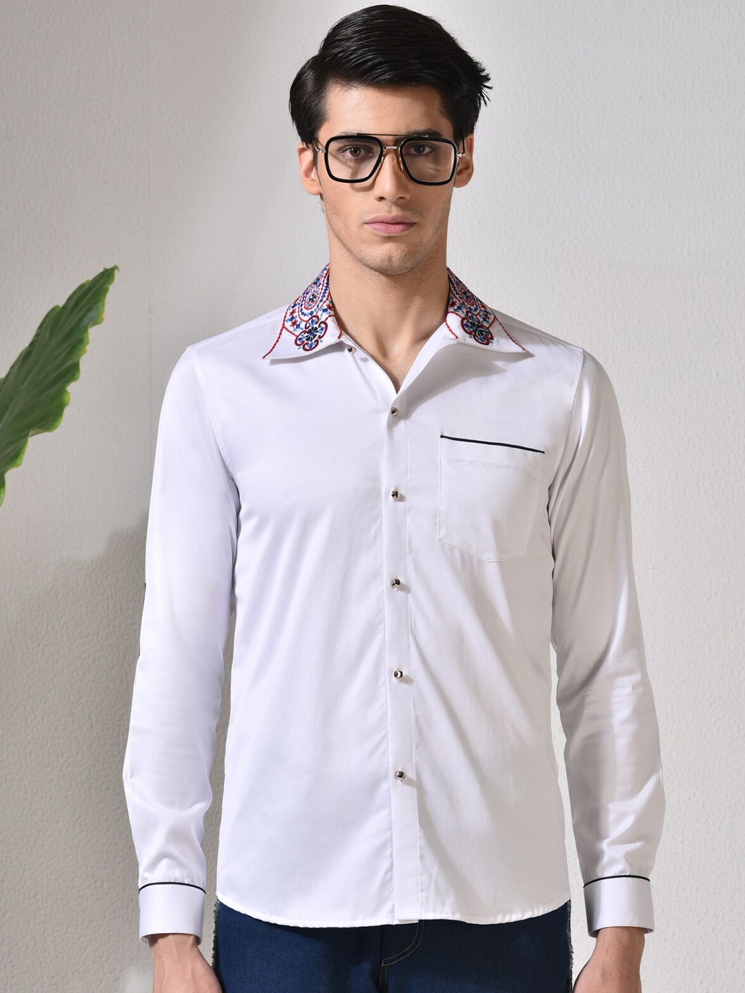 

ABKASA Sharp Slim Fit Opaque Cotton Casual Shirt, White