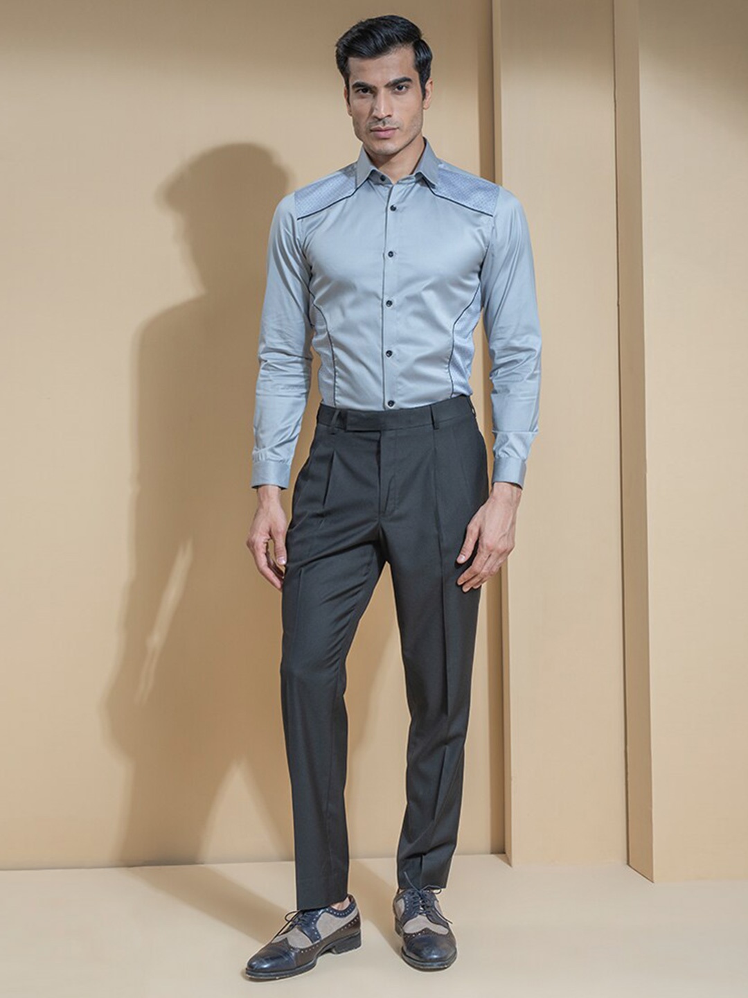 

ABKASA Men Sharp Slim Fit Cotton Formal Shirt, Grey
