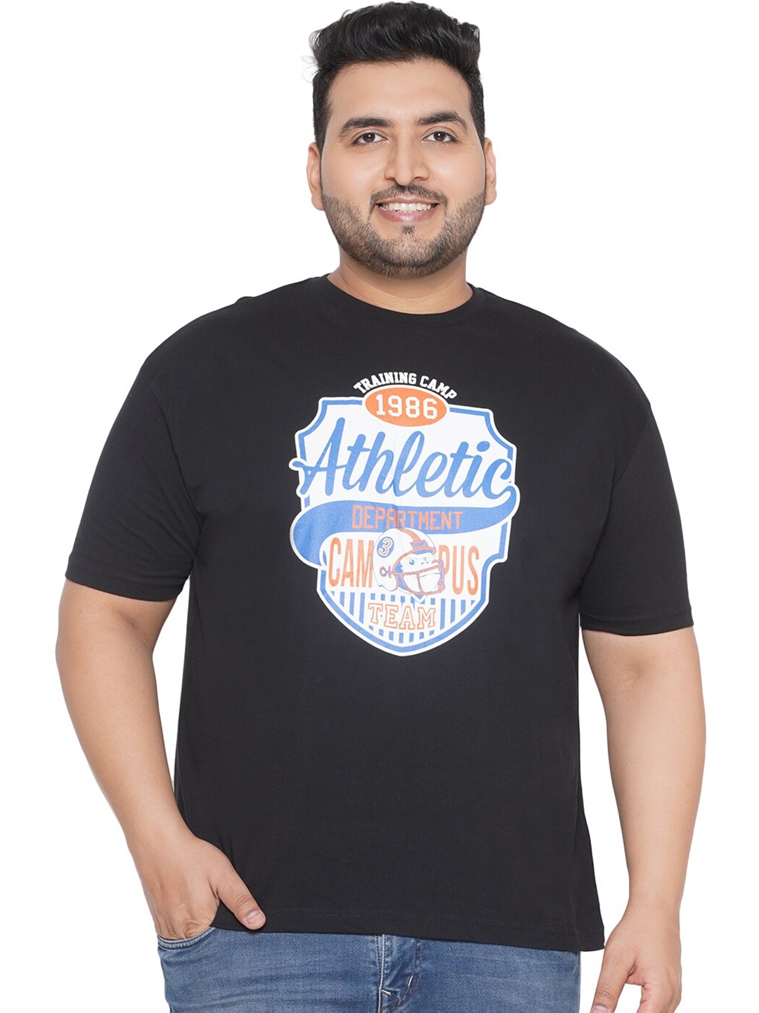 

Santonio Men Plus Size Polo Collar Applique Pure Cotton T-Shirt, Black