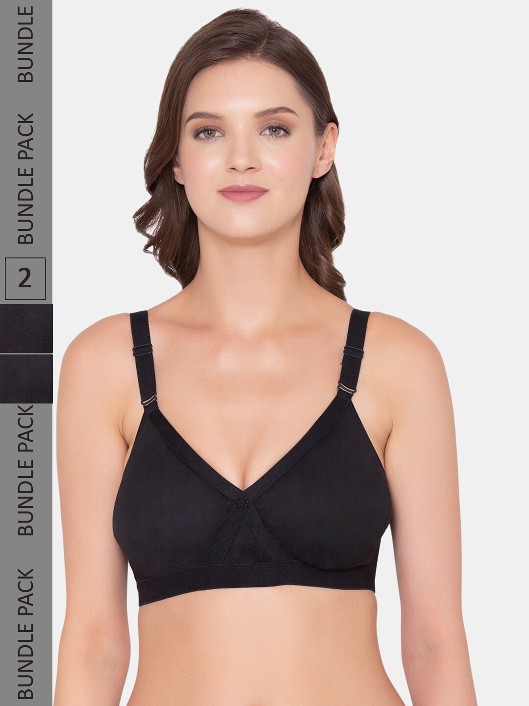 

Souminie Pack Of 2 Non Wired Non Padded Seamless Cotton Minimizer Bra With All Day Comfort, Black