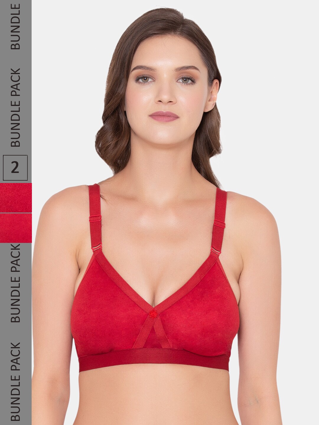 

Souminie Pack Of 2 Non-Padded Full Coverage All Day Comfort Seamless Cotton Minimizer Bra, Red