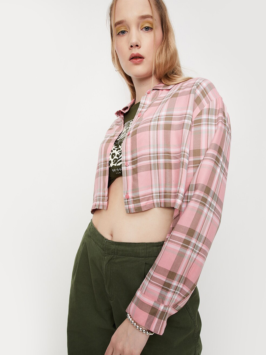 

max Tartan Checked Crop Casual Shirt, Orange