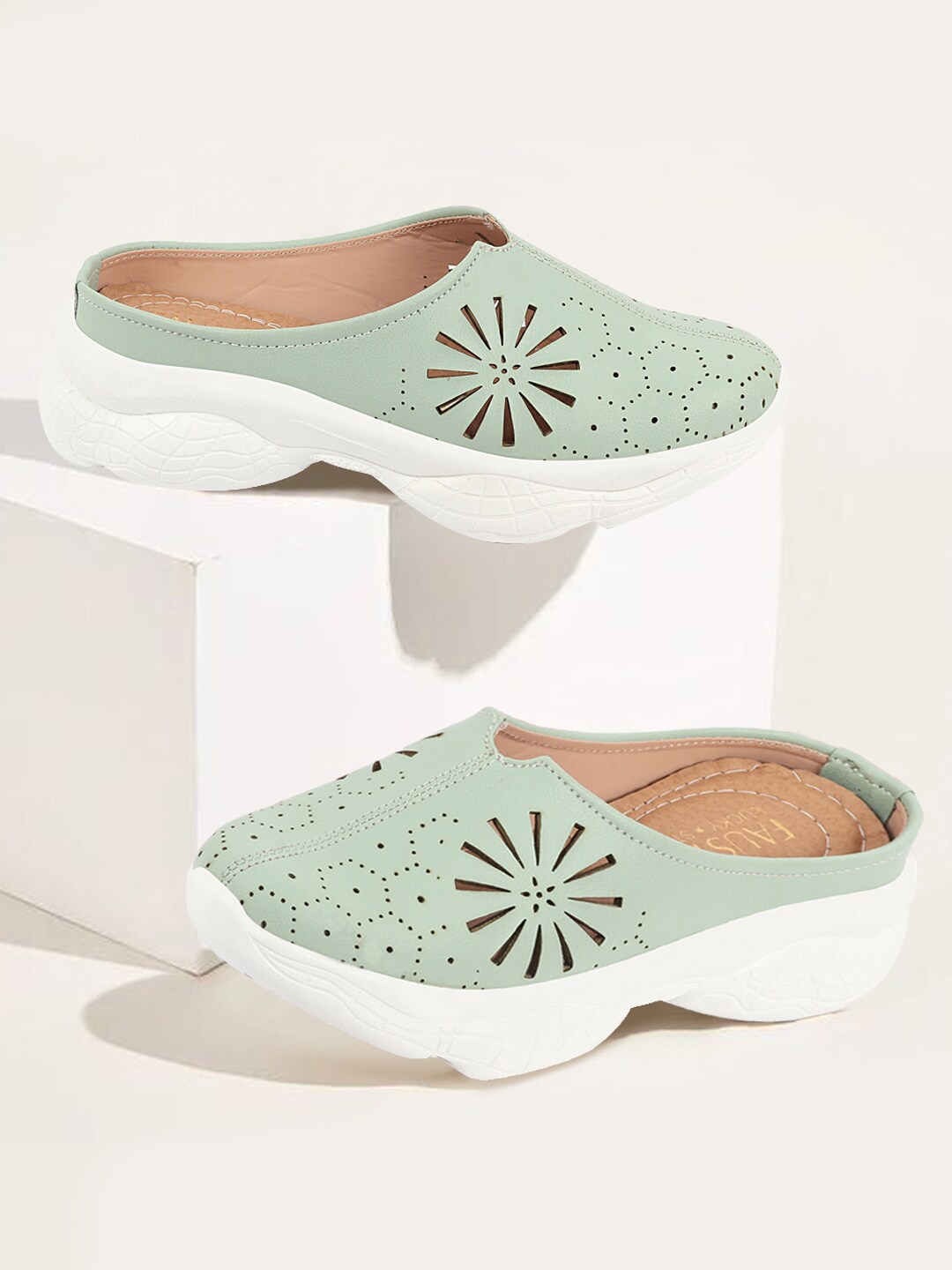 

FAUSTO Women Laser Cut Lightweight Clogs, Sea green