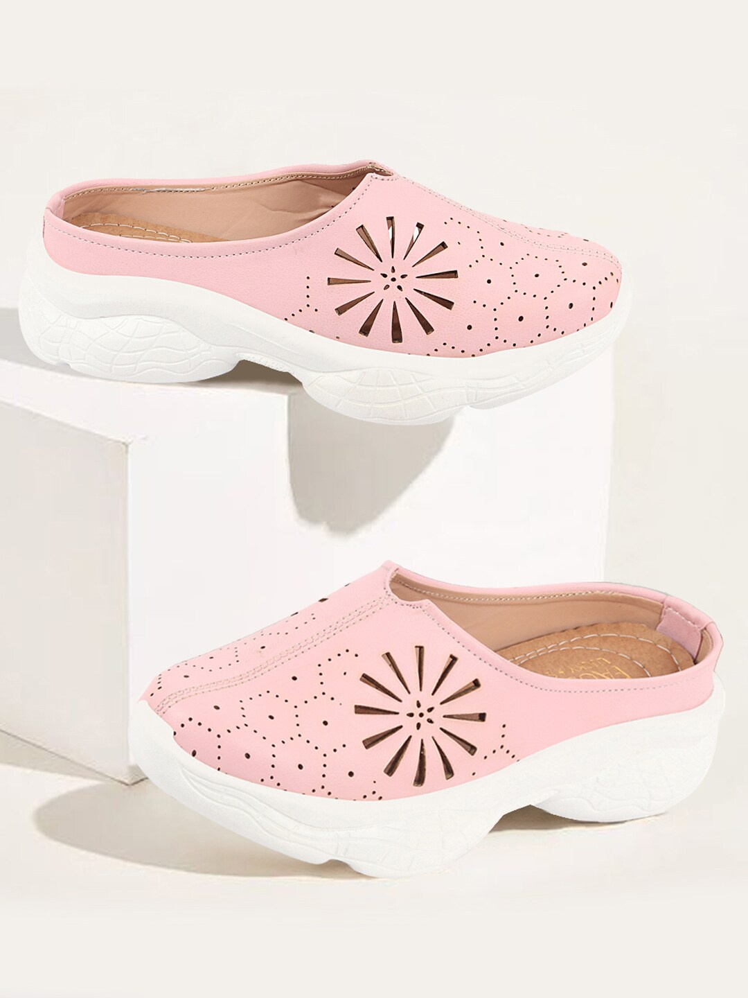 

FAUSTO Women Laser Cut Lightweight Clogs, Pink