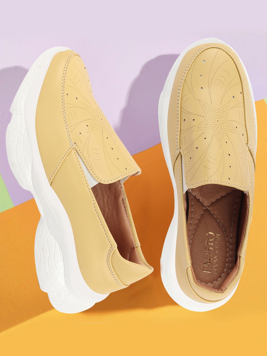 

FAUSTO Women Perforated Lightweight Slip On Sneakers, Yellow