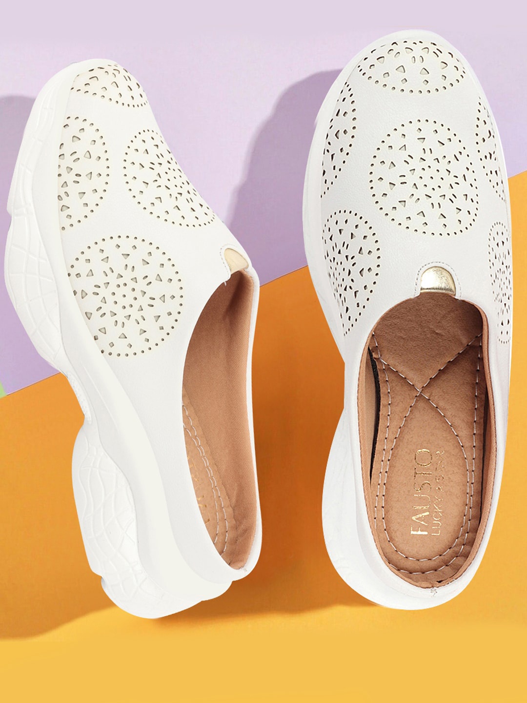 

FAUSTO Women Laser Cut Lightweight Clogs, White