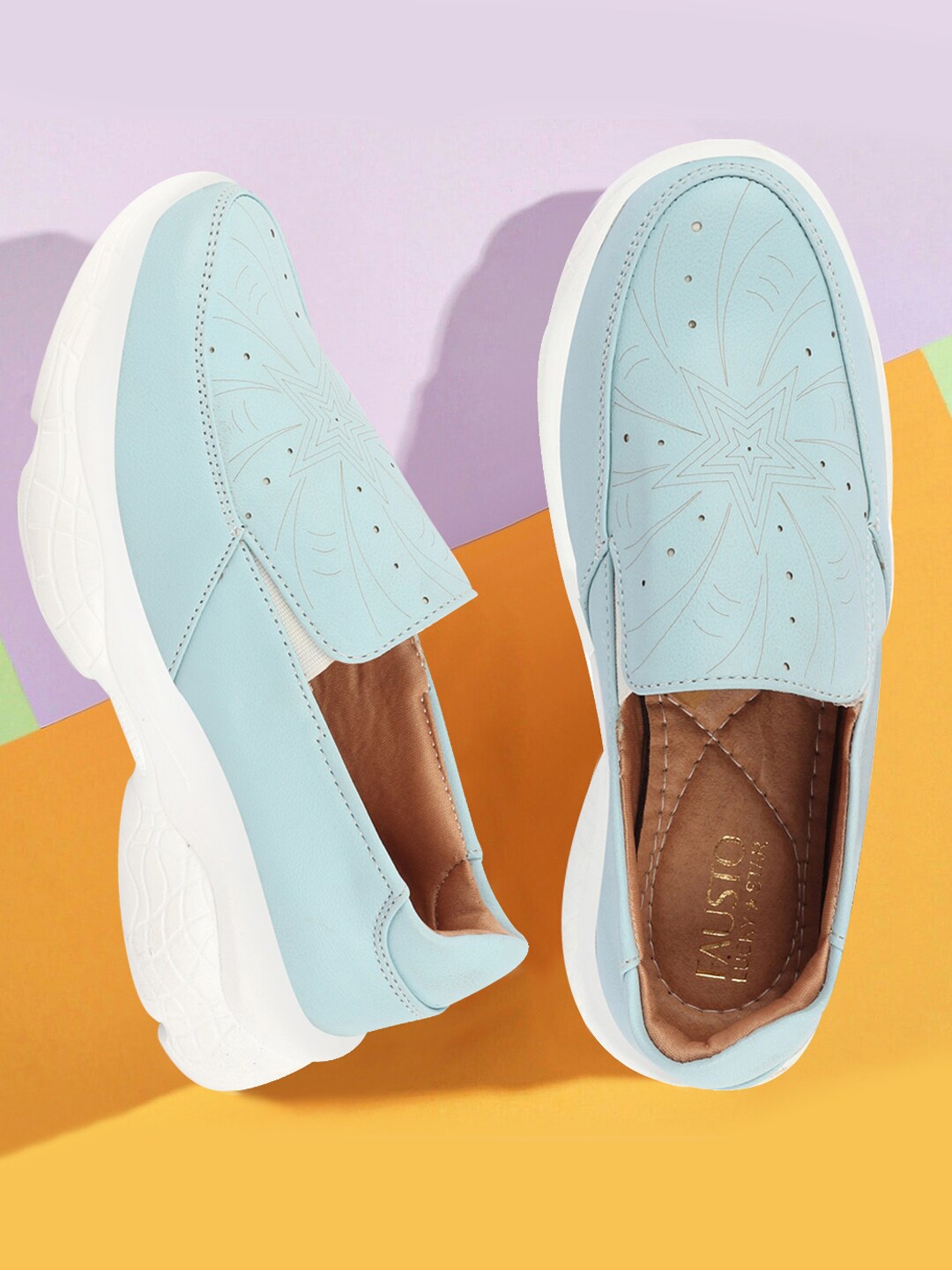 

FAUSTO Women Perforated Lightweight Slip On Sneakers, Blue