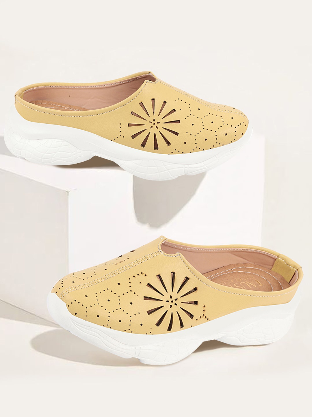 

FAUSTO Women Laser Cut Lightweight Clogs, Yellow