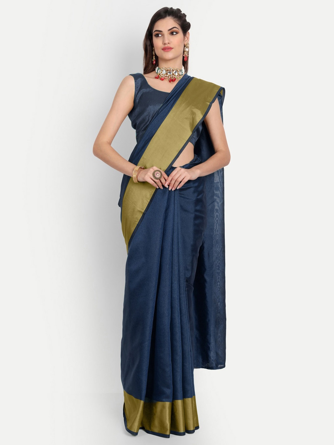 

BAPS Zari Pure Cotton Kota Handloom Saree, Navy blue