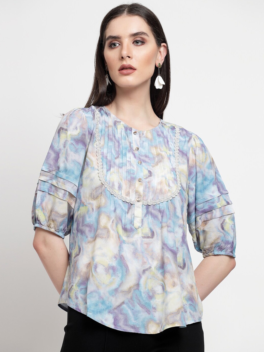 

Gipsy Blue Floral Print Puff Sleeve Top