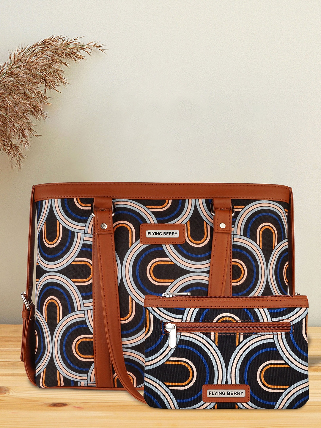 

FLYING BERRY Women Geometric Printed Shoulder Laptop Bag, Black