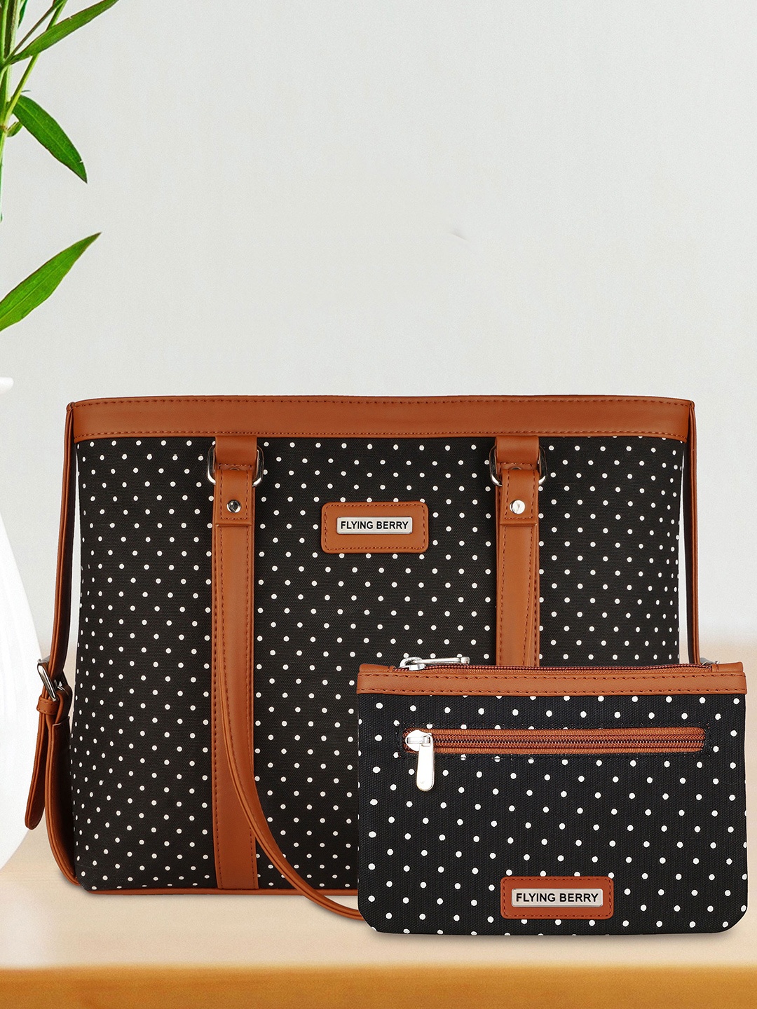 

FLYING BERRY Women Polka Dots Printed Leather Shoulder Laptop Bag-Up To 16 Inch, Black