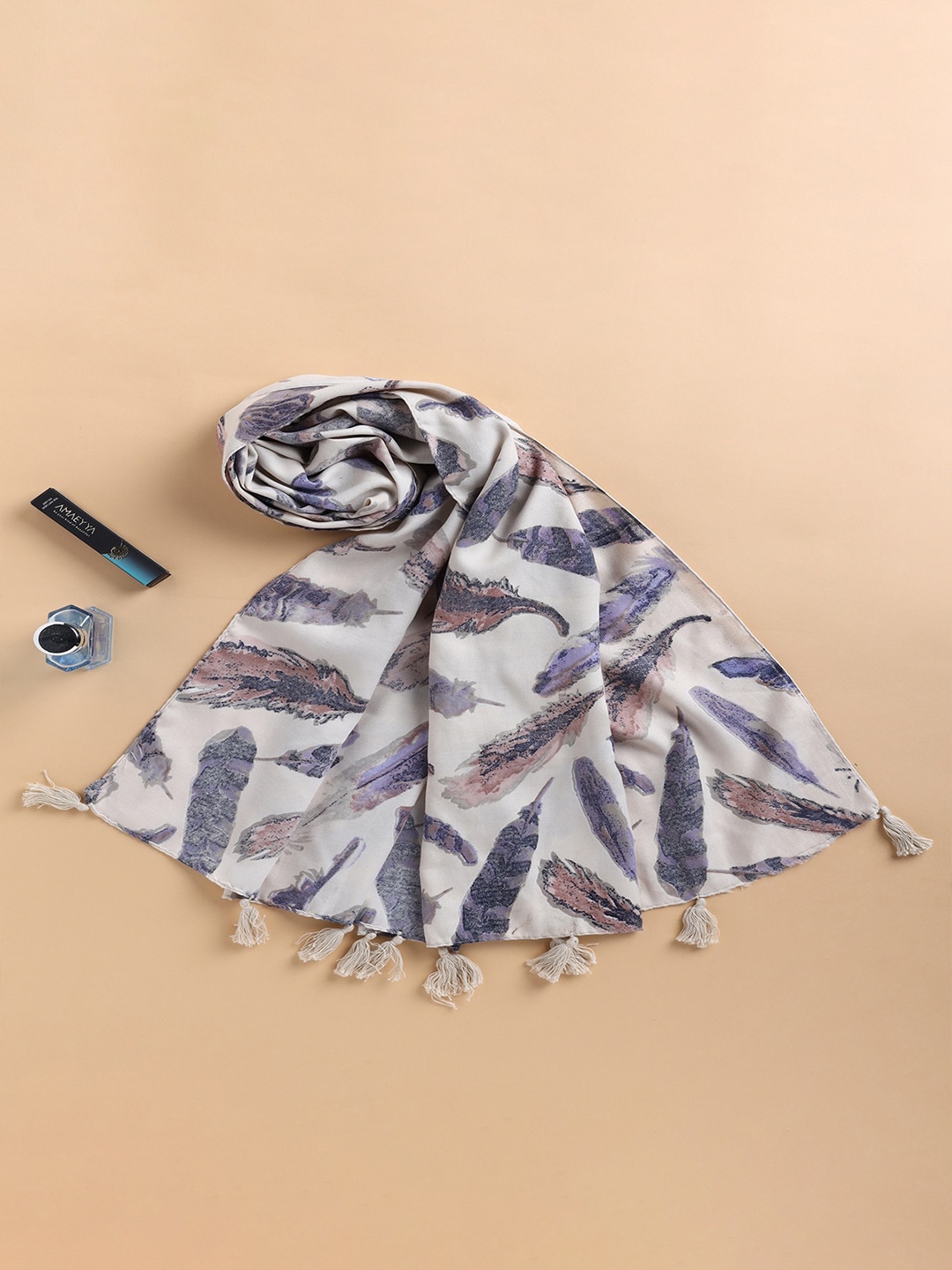 

Jewelz Women Printed Chiffon Tasselled Stole, White