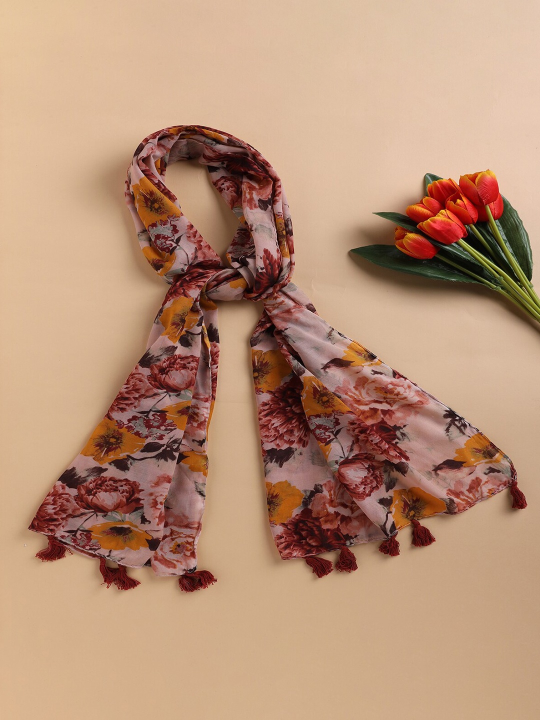 

Jewelz Floral Printed Chiffon Stole, Brown