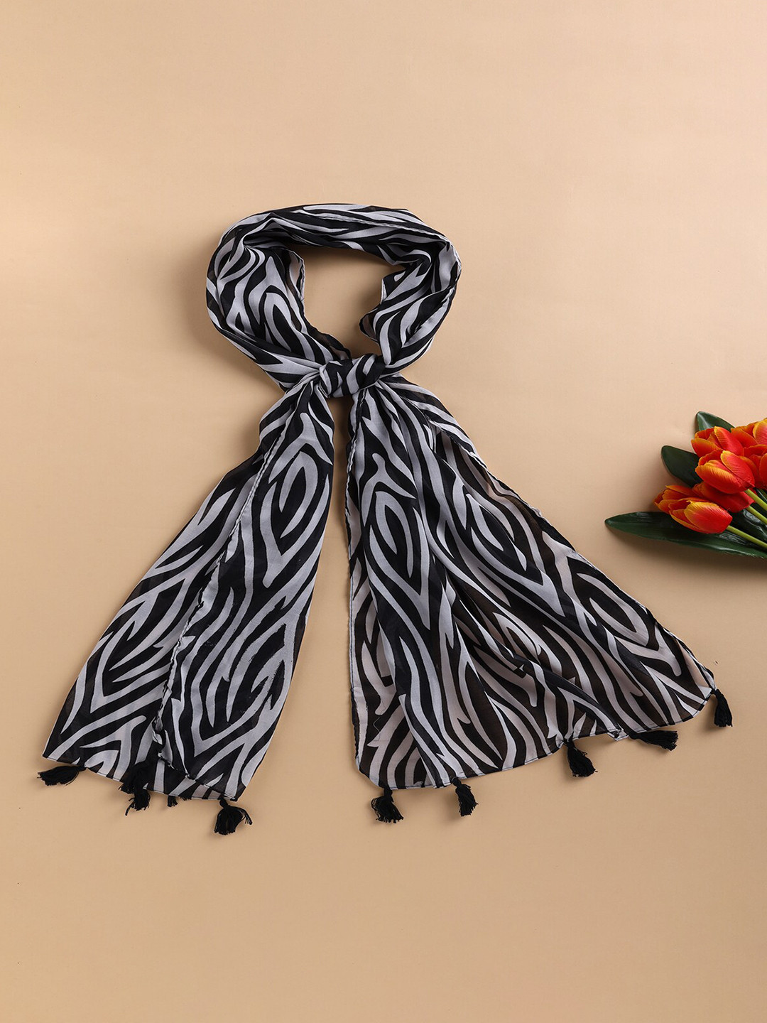 

Jewelz Women Printed Chiffon Stole, Black