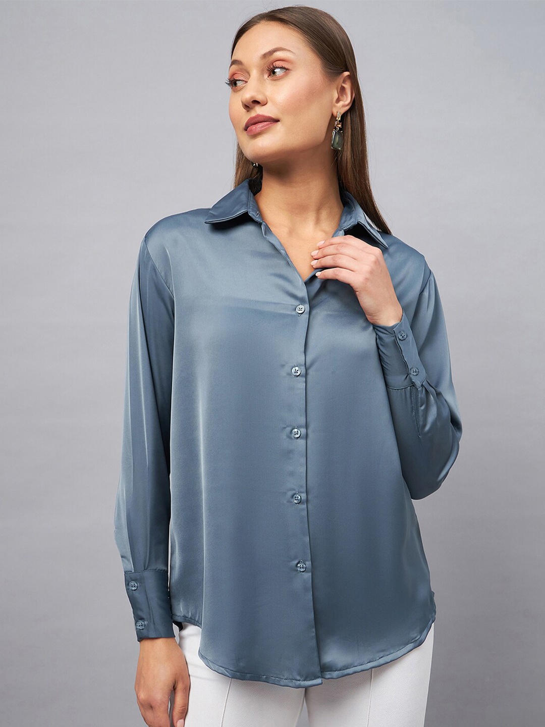 

DELAN Classic Fit Satin Casual Shirt, Grey