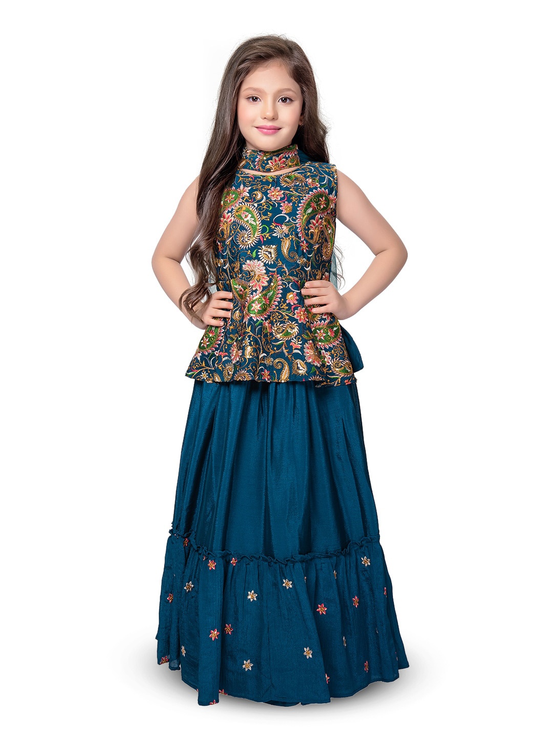 

Tiny Kingdom Girls Printed Ready to Wear Lehenga & Blouse With Dupatta, Blue