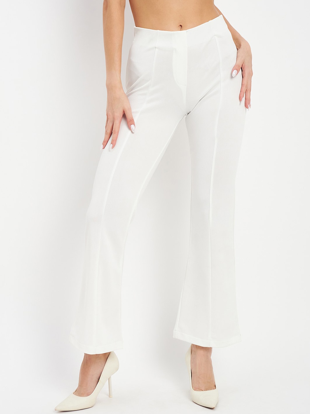 

DELAN Women Smart Tapered Fit High-Rise Easy Wash Parallel Trousers, White