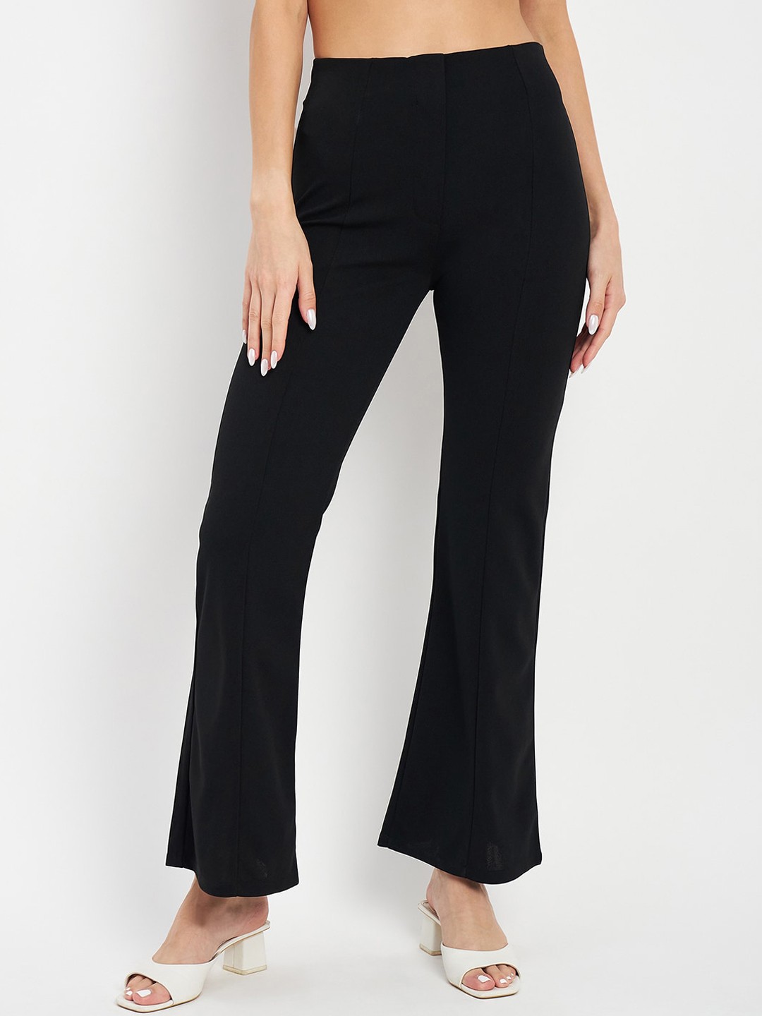 

DELAN Women Black Smart Tapered Fit High-Rise Easy Wash Bootcut Trousers
