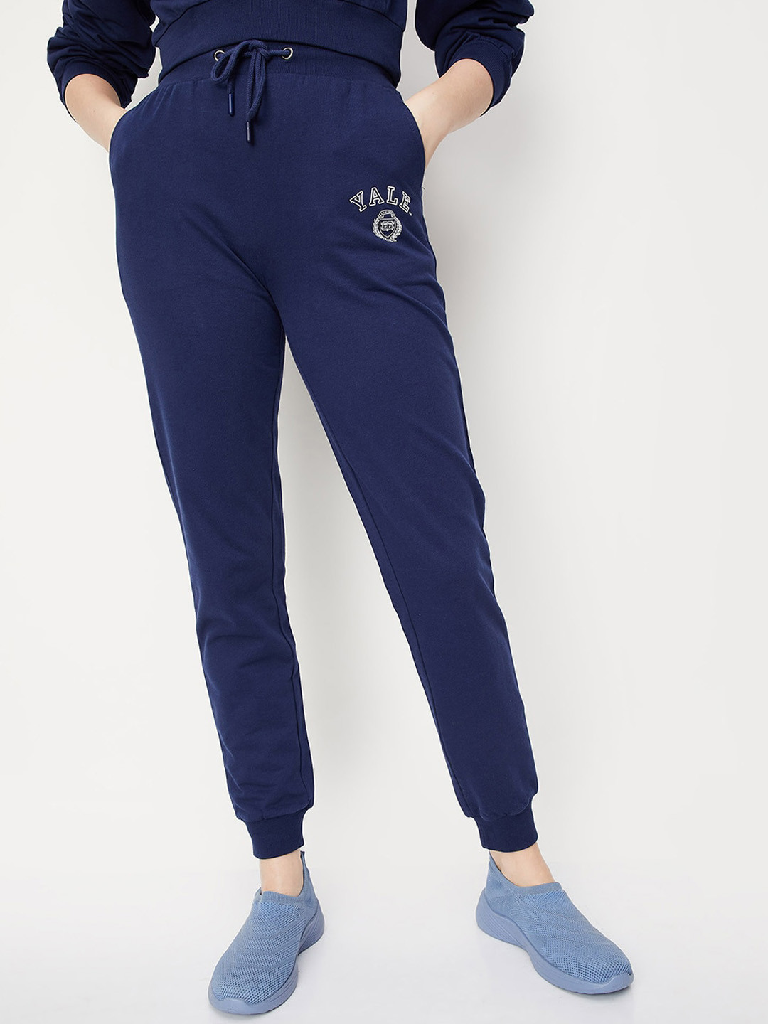 

max Women Mid-Rise Pure Cotton Joggers, Blue