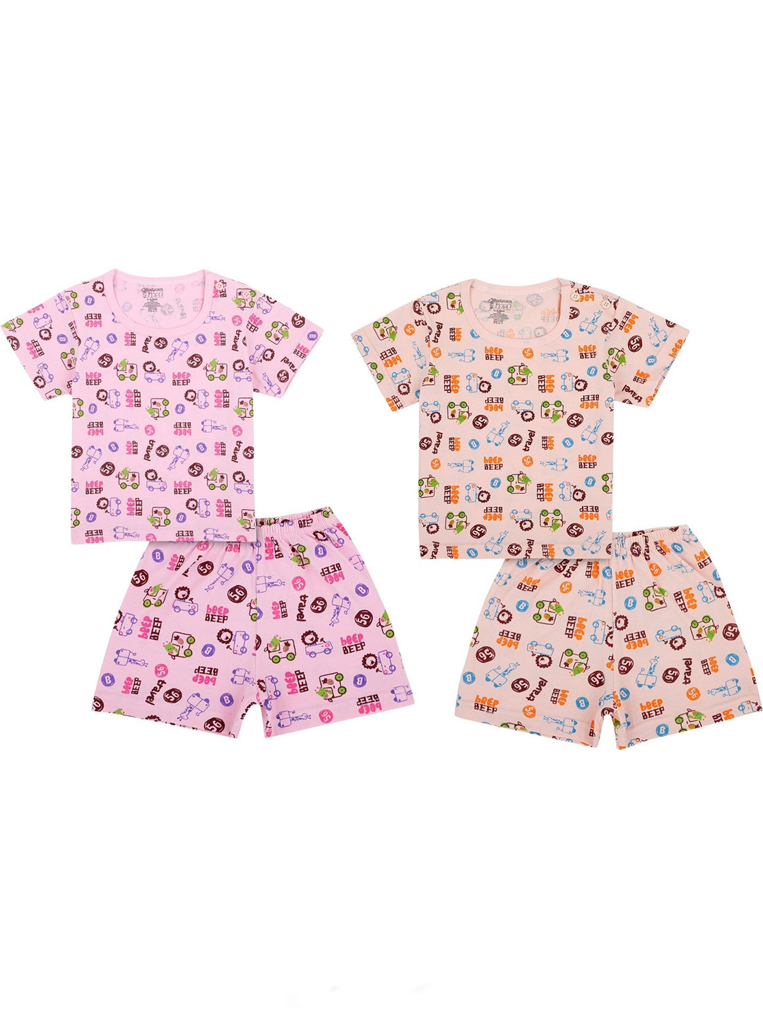 

Bodycare Kids Unisex Kids Pack Of 2 Printed Pure Cotton T-shirt with Shorts, Pink