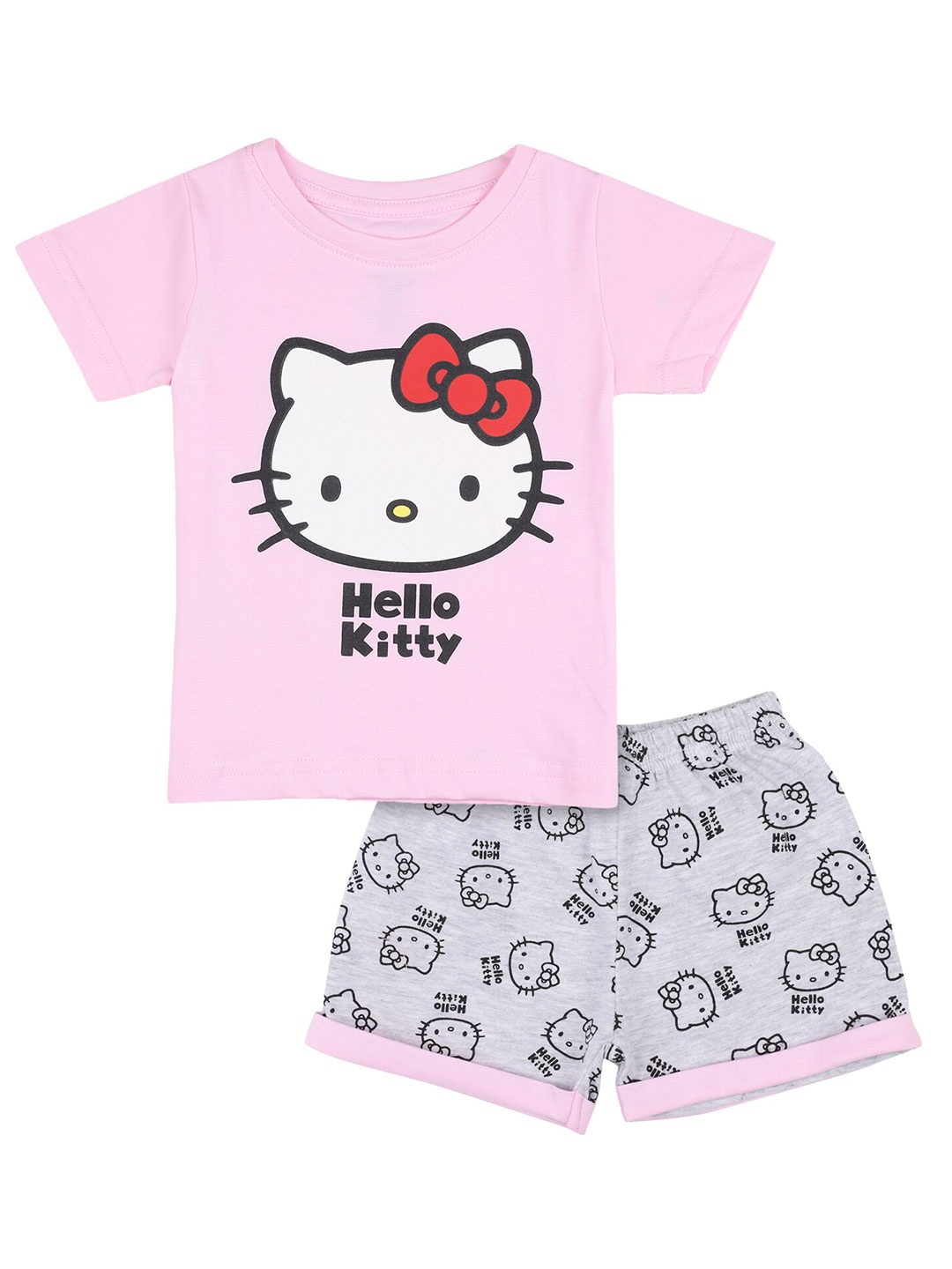 

Bodycare Kids Girls Printed Pure Cotton T-shirt with Shorts, Pink