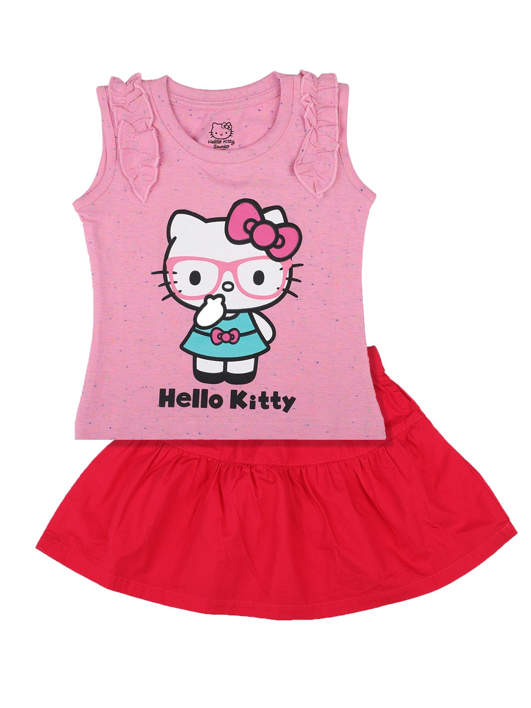 

Bodycare Kids Girls Printed Pure Cotton Top with Skirt, Pink