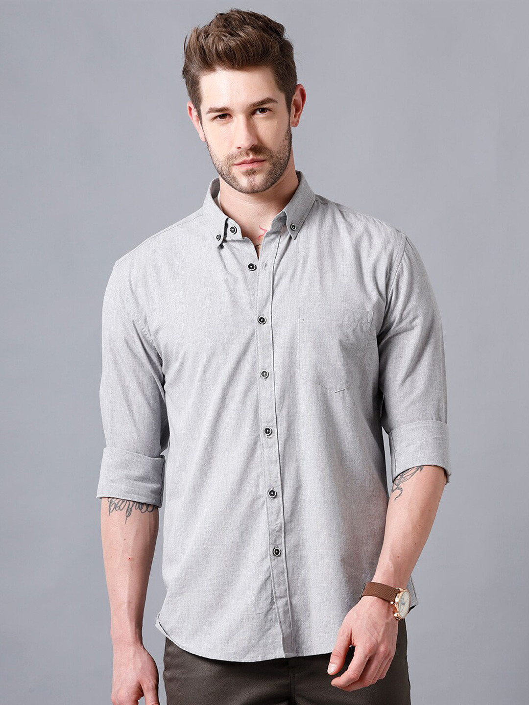 

YOVISH Premium Opaque Striped Cotton Casual Shirt, Grey