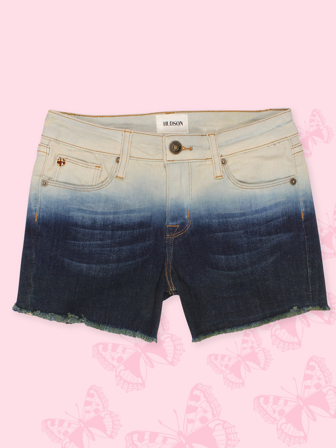

CUTECUMBER Girls Ombre Denim Mid-Rise Cotton Shorts, Blue