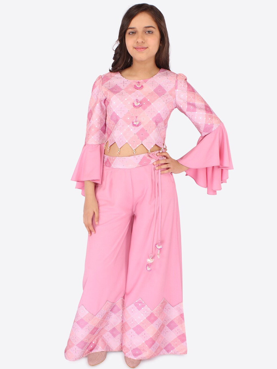 

CUTECUMBER Girls Embellished Top with Palazzos, Pink