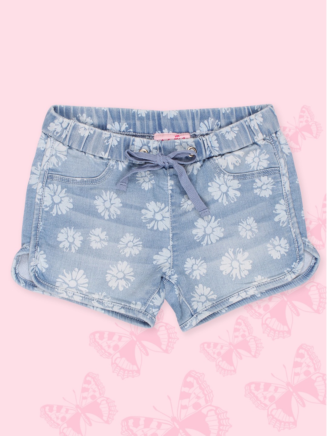 

CUTECUMBER Girls Floral Printed Denim Mid-Rise Shorts, Blue