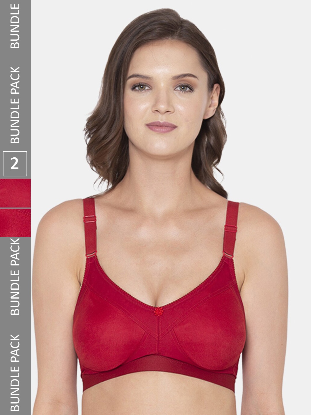 

Souminie Pack Of 2 Non-Padded Full Coverage All Day Comfort Seamless Cotton Minimizer Bra, Red