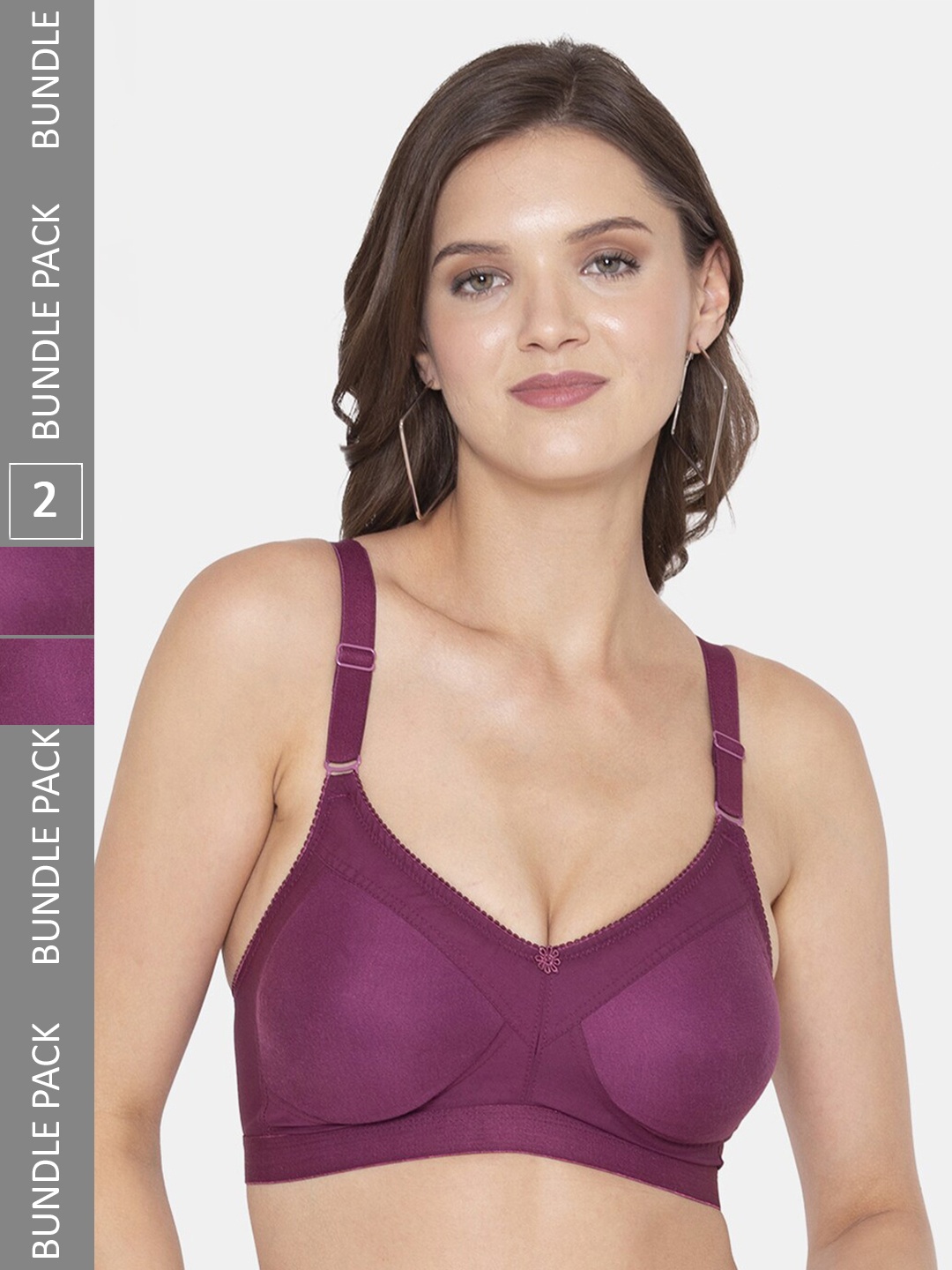 

Souminie Pack Of 2 Non-Padded Full Coverage All Day Comfort Seamless Cotton Minimizer Bra, Magenta