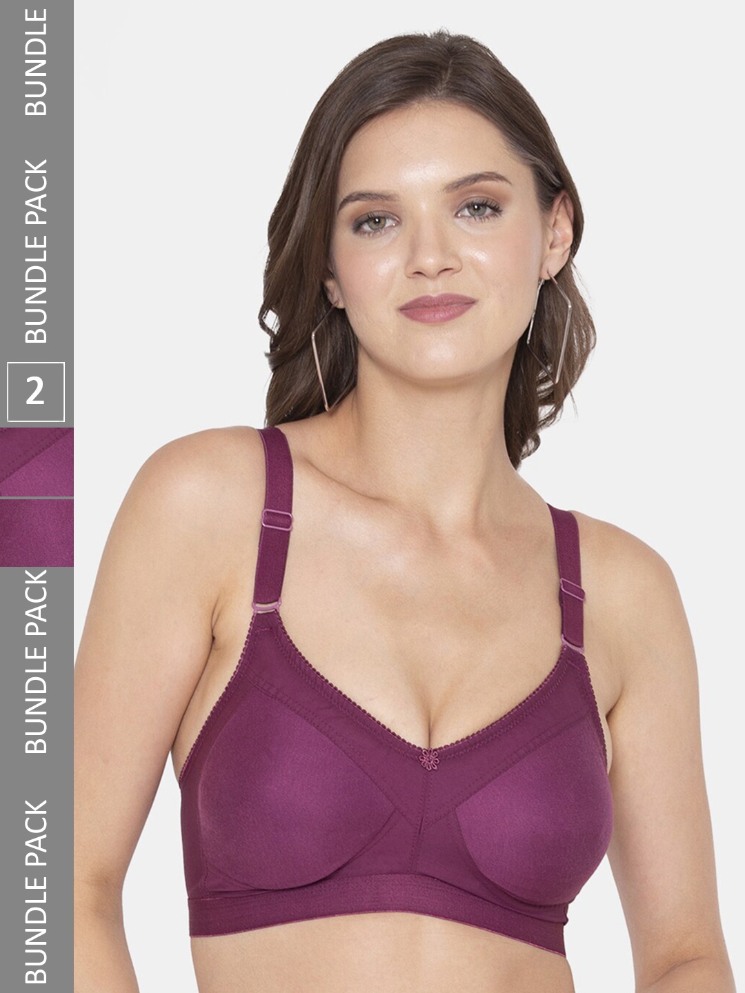 

Souminie Pack Of 2 Non Wired Non Padded Seamless Cotton Minimizer Bra With All Day Comfort, Magenta