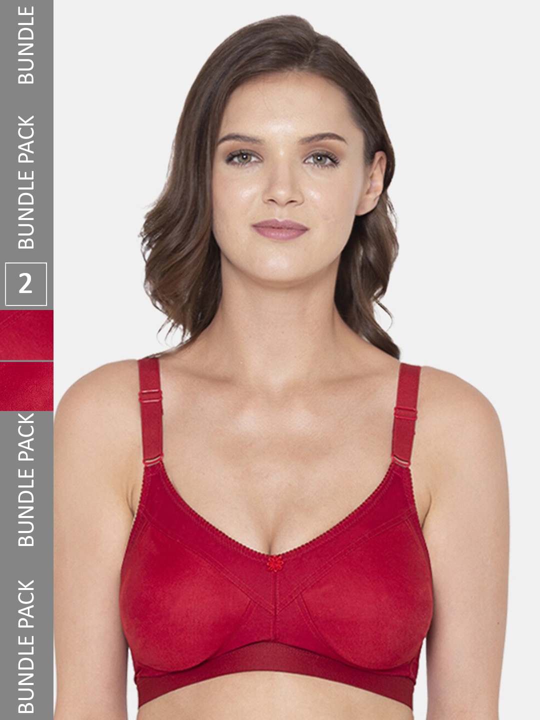 

Souminie Pack Of 2 Non Wired Non Padded Seamless Cotton Minimizer Bra With All Day Comfort, Red