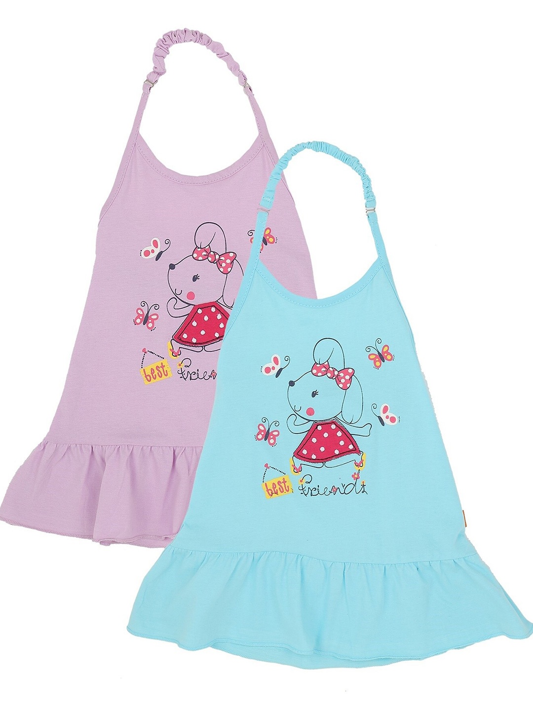 

Bodycare Infant Girls Pack Of 2 Graphic Printed Pure Cotton A-Line Dress, Blue
