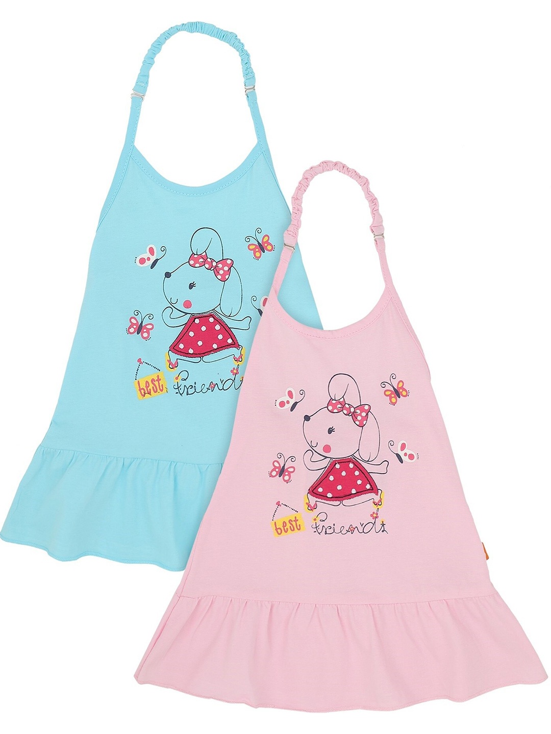 

Bodycare Infant Girls Pack Of 2 Graphic Printed Pure Cotton A-Line Dress, Pink