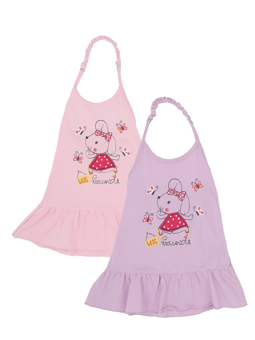 

Bodycare Infant Girls Pack Of 2 Graphic Printed Pure Cotton A-Line Dress, Pink