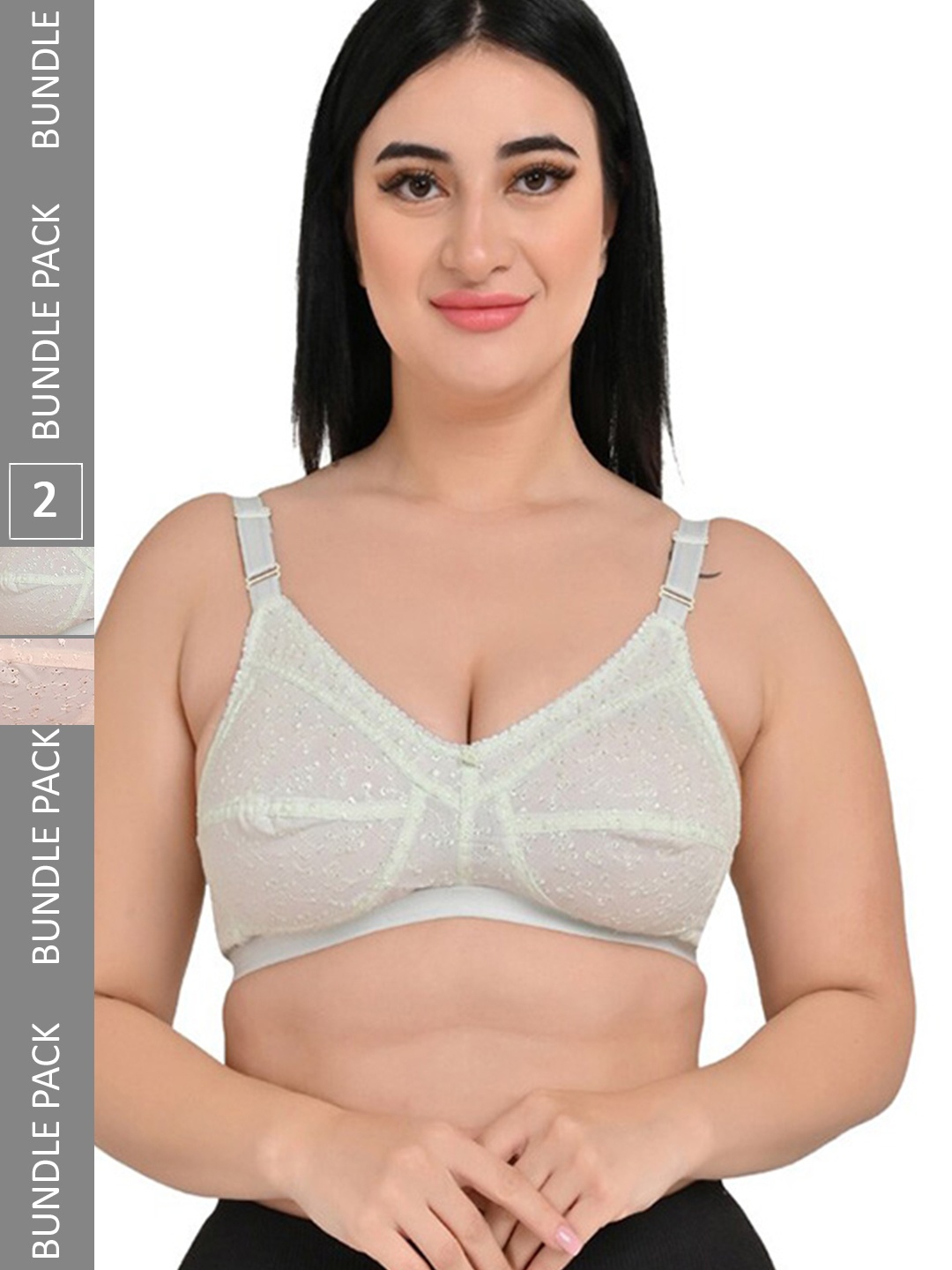 

Piylu Pack of 3 Floral Lace All Day Comfort Non-Padded Cotton Full Coverage T-Shirt Bra, Sea green