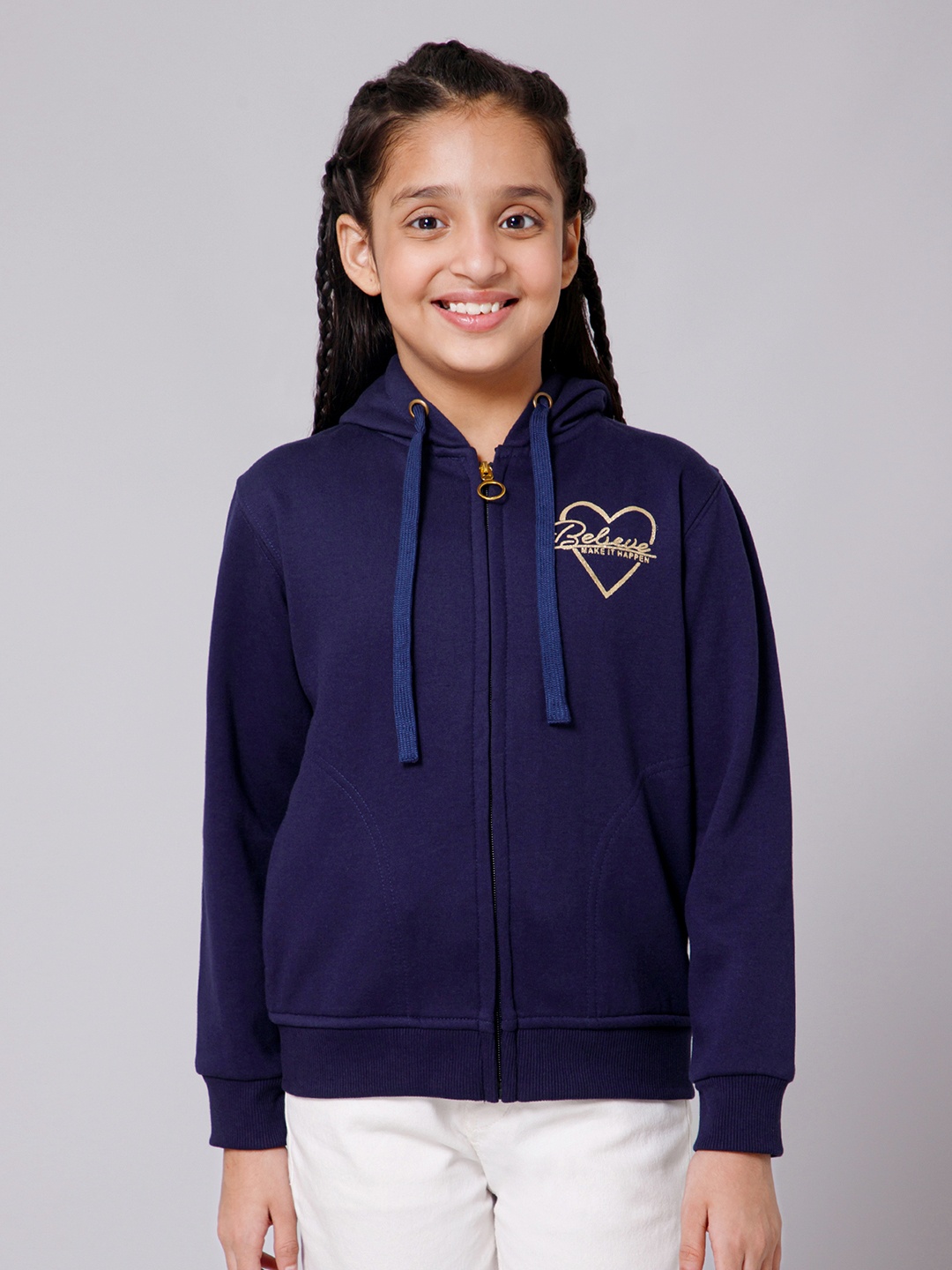 

Alan Jones Girls Typography Printed Hooded Sweatshirt, Navy blue