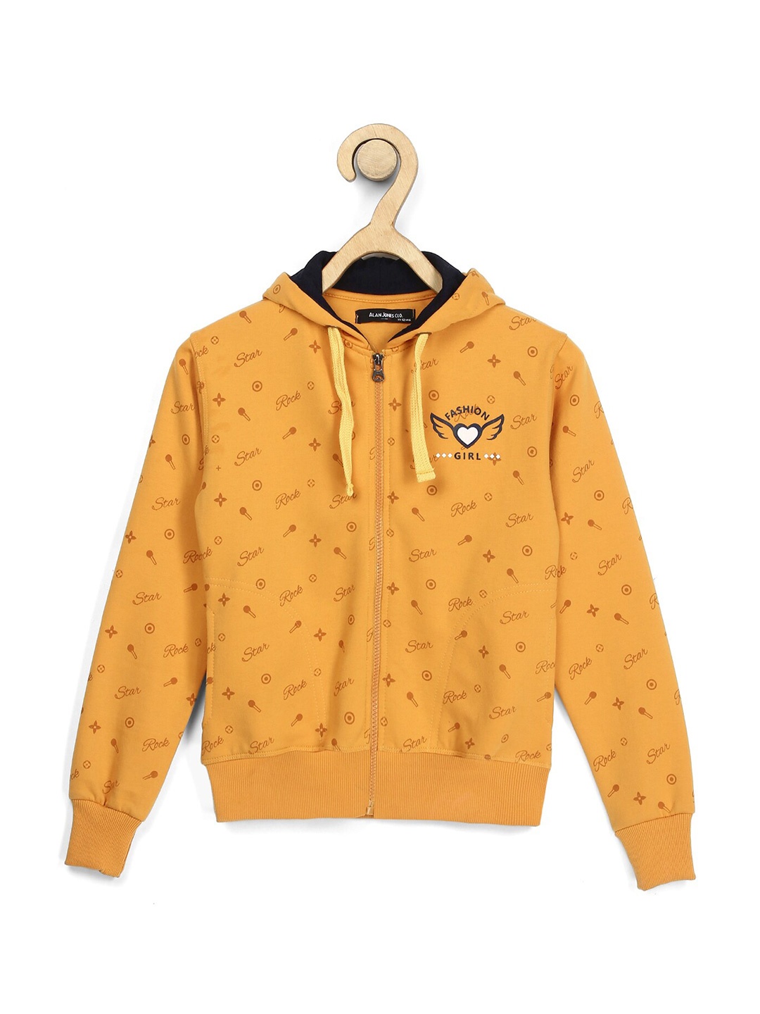 

Alan Jones Girls Typography Printed Hooded Sweatshirt, Mustard