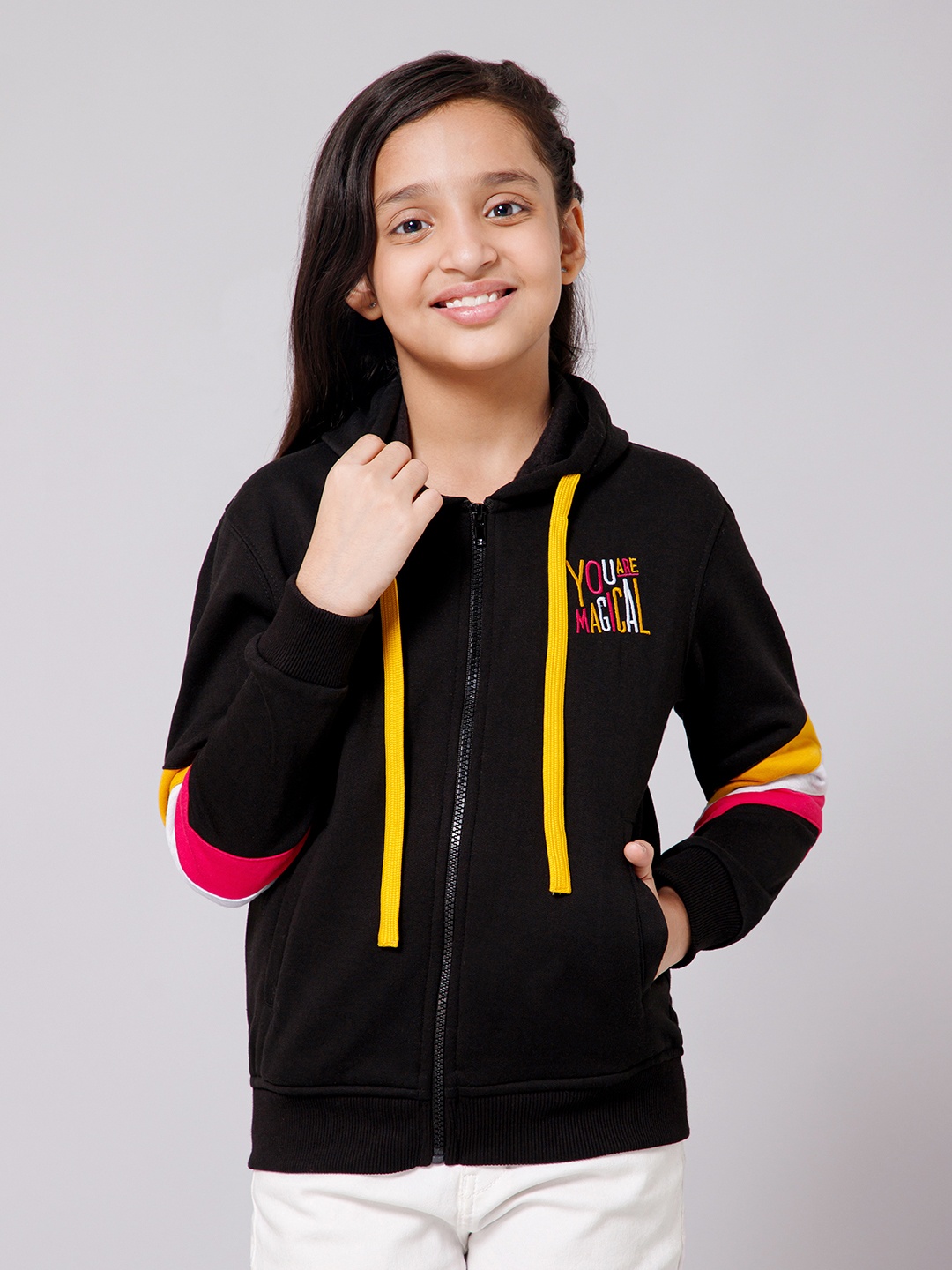 

Alan Jones Girls Hooded Front-Open Sweatshirt, Black