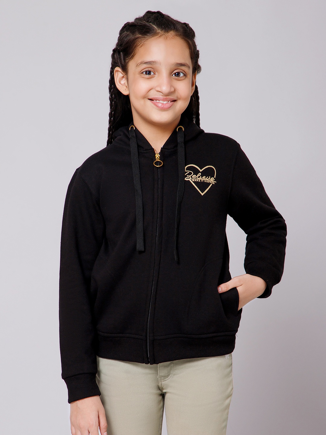 

Alan Jones Girls Hooded Front-Open Sweatshirt, Black