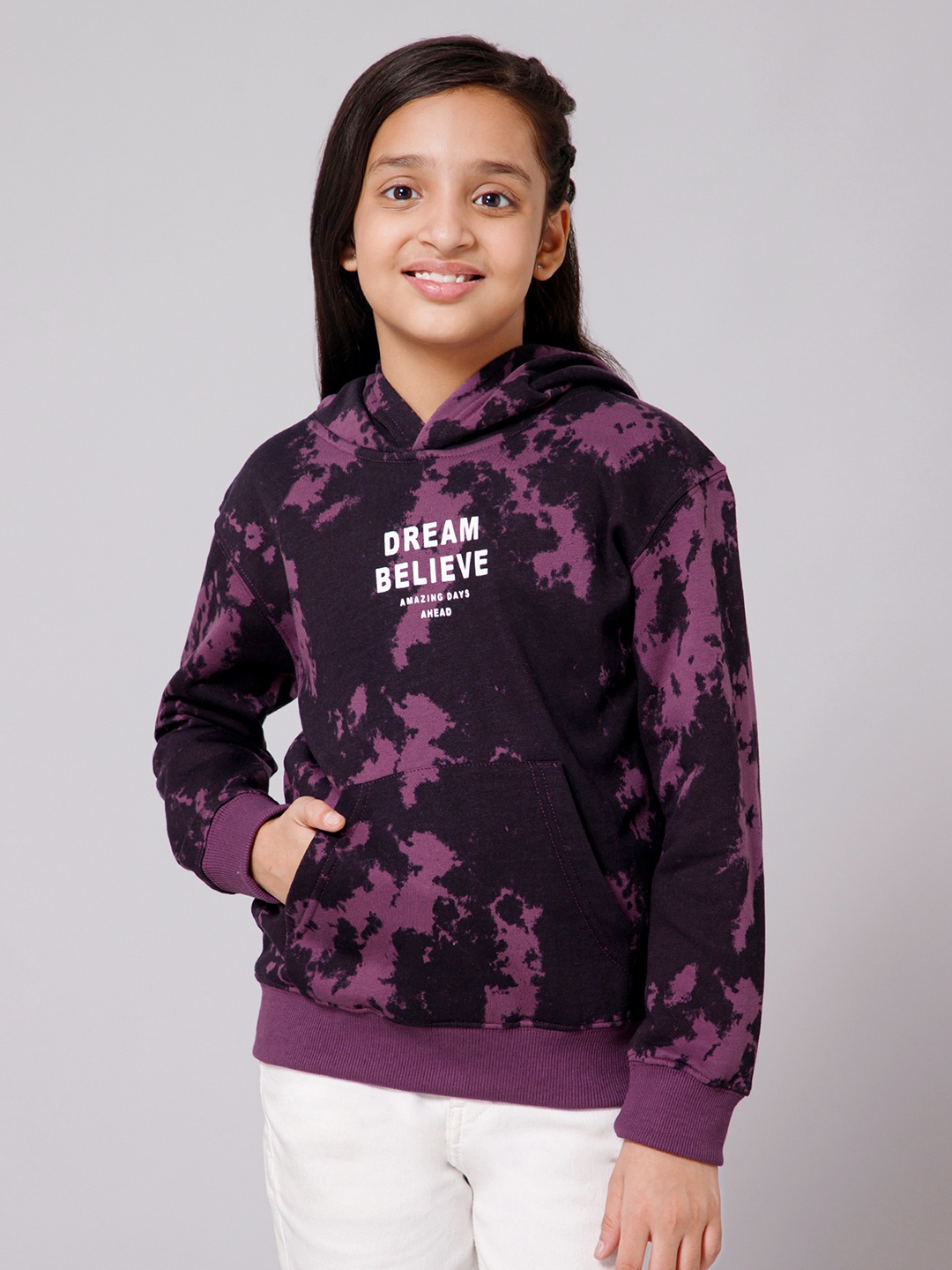 

Alan Jones Girls Abstract Printed Hooded Sweatshirt, Purple