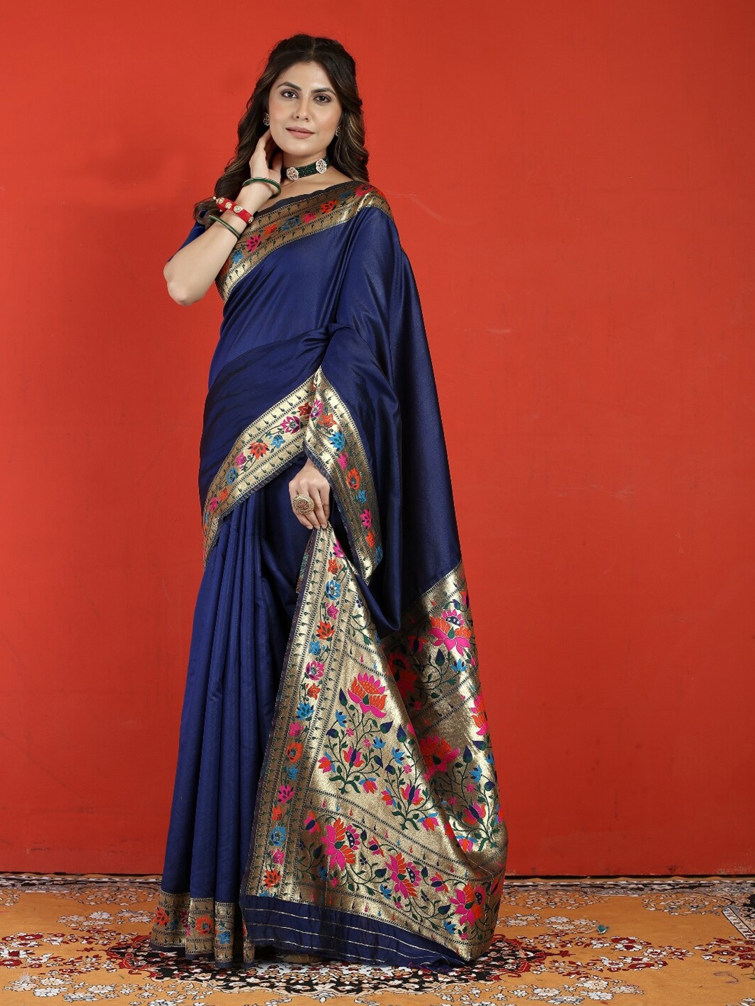 

AVANTIKA FASHION Woven Design Zari Pure Silk Paithani Saree, Blue