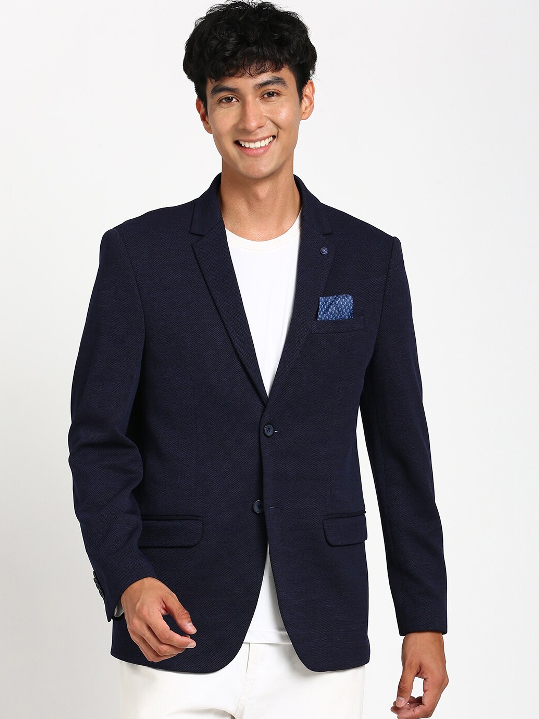 

Turtle Self-Designed Single-Breasted Slim-Fit Blazer, Navy blue