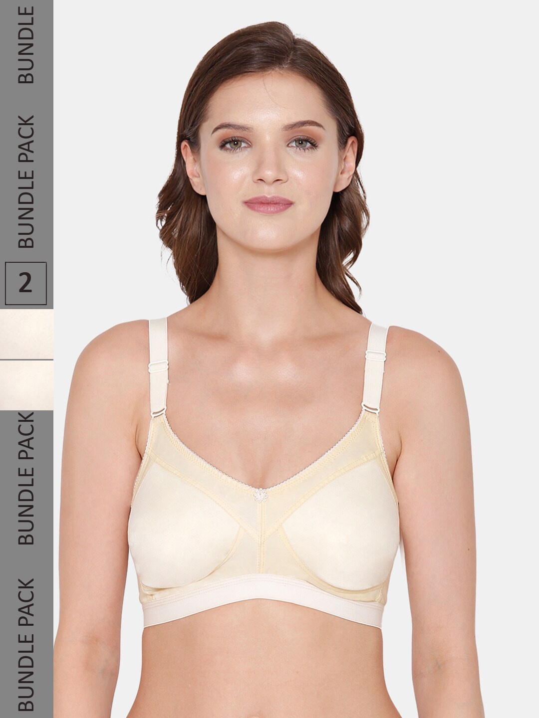 

Souminie Pack Of 2 Non-Padded Full Coverage All Day Comfort Seamless Cotton Minimizer Bra, Cream