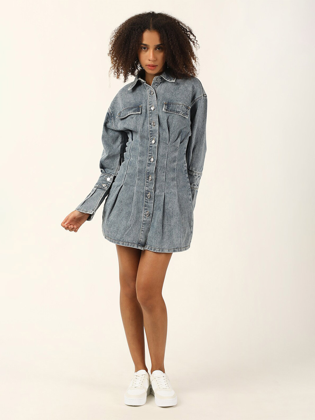

FOREVER 21 Blue Shirt Collar Flared Sleeves Shirt Dress