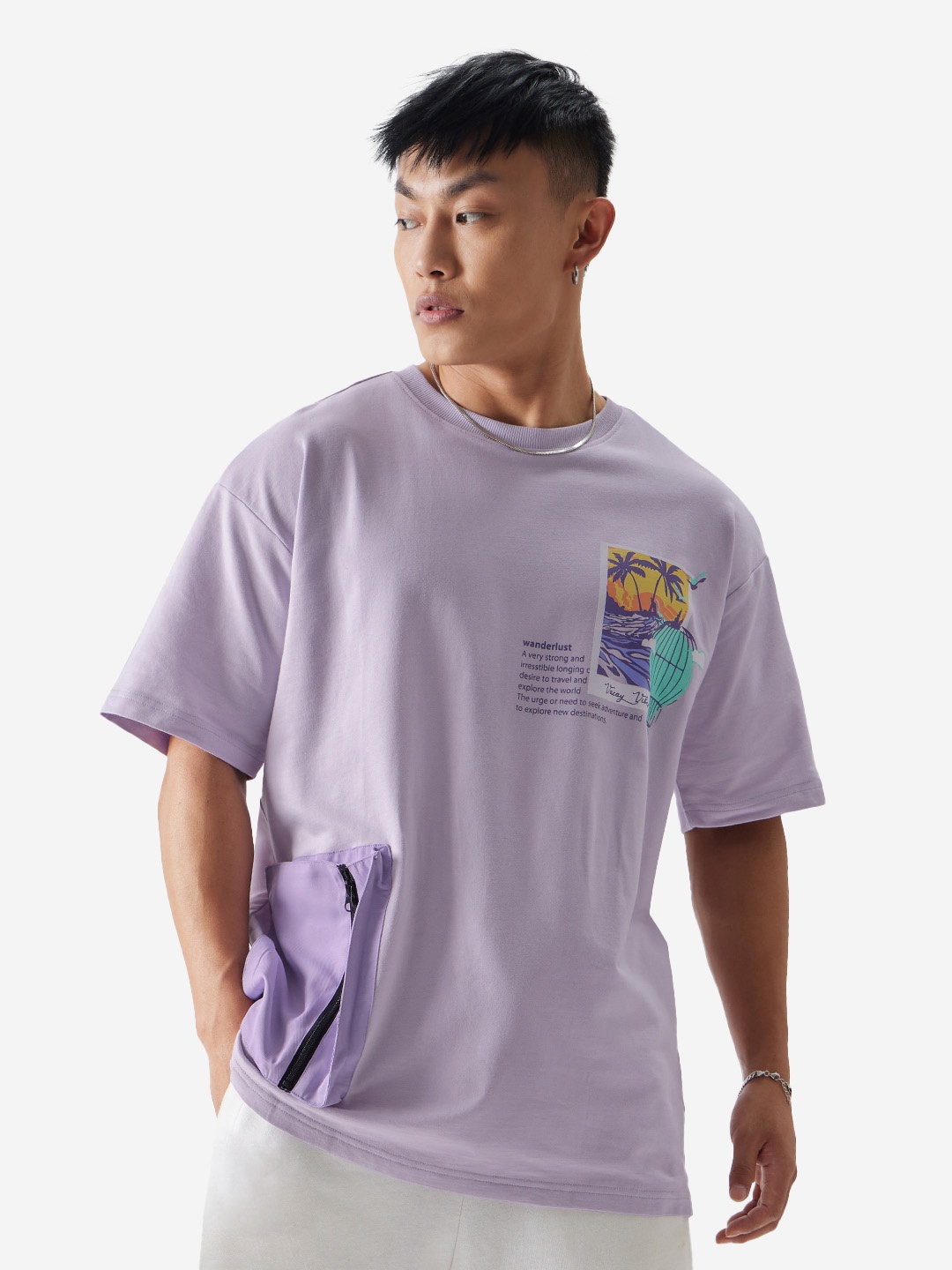

The Souled Store Lavender Typography Printed Oversized Pure Cotton T-shirt